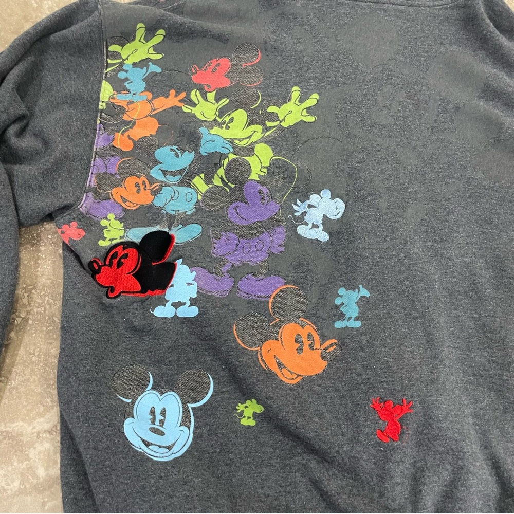 Disneyland Mickey Mouse Mens Hoodie Sweatshirt‎ Gray Embroidered Full Zip Large - Picture 6 of 12